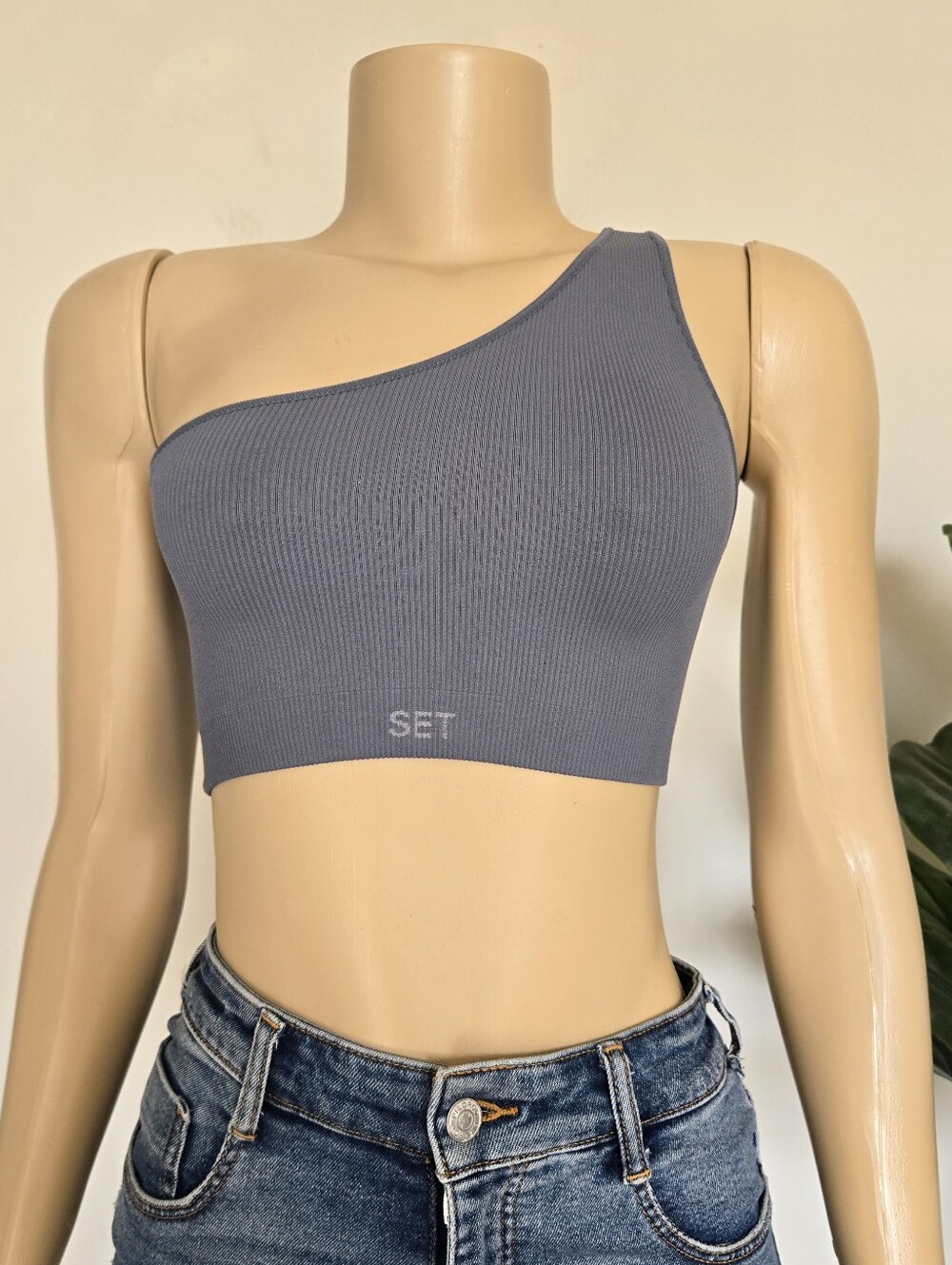 SET Active Sculptflex One Shoulder Bra Size S Gray Color Women's